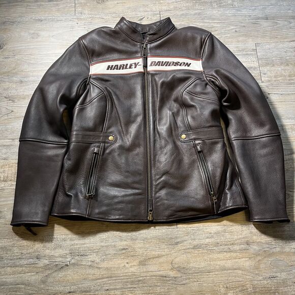 Harley Davidson Leather Jacket Women's XL Victory Lane Heavyweight Brown $600 - Picture 12 of 12